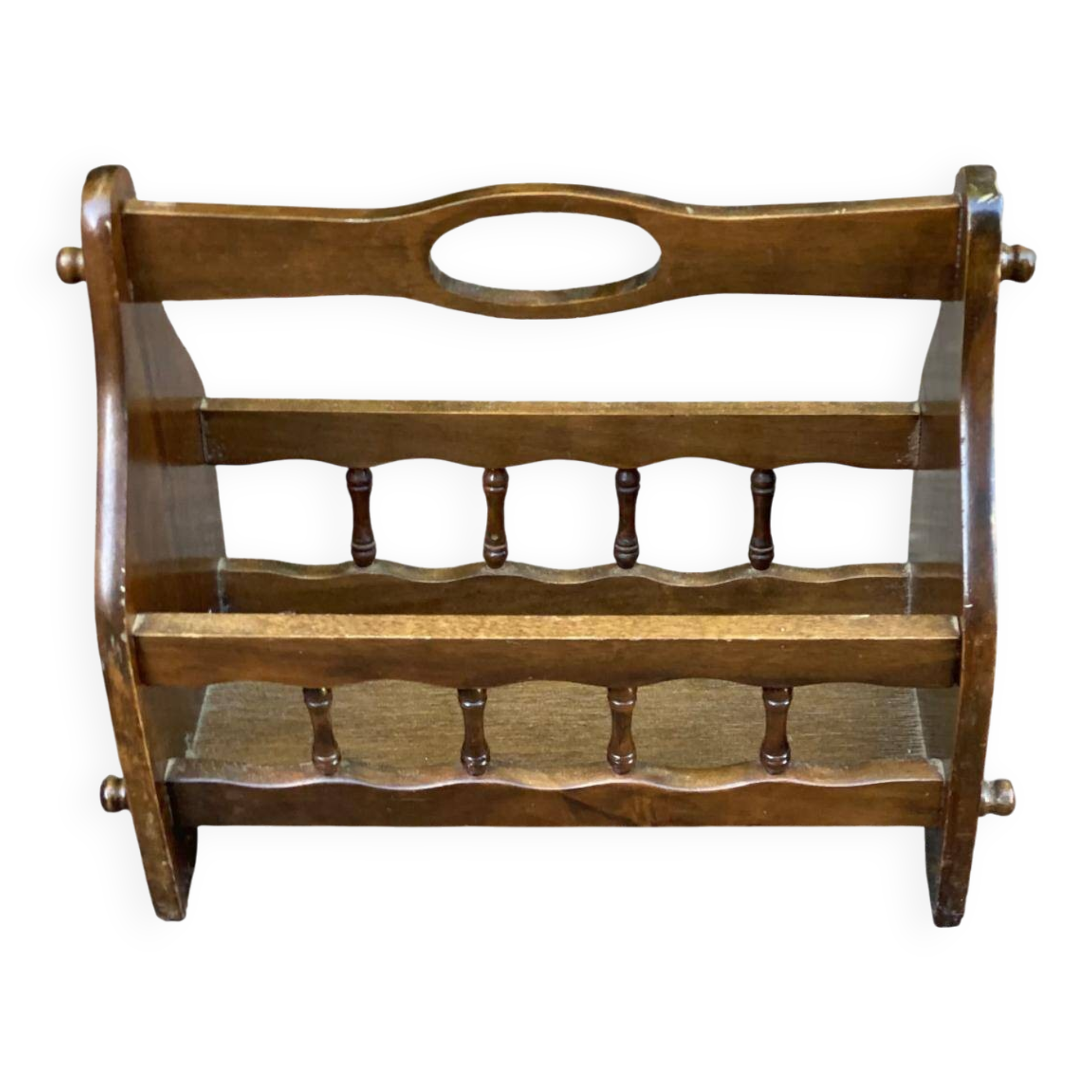 Magazine rack document holder in solid wood dark oak satin 45cm