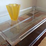 Table basse lucite, verre et métal années 80