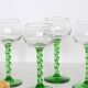Set de 4 verres à vin blanc, pied vert, Français, vintage