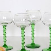 Set of 4 glasses with white wine, green foot, French, vintage
