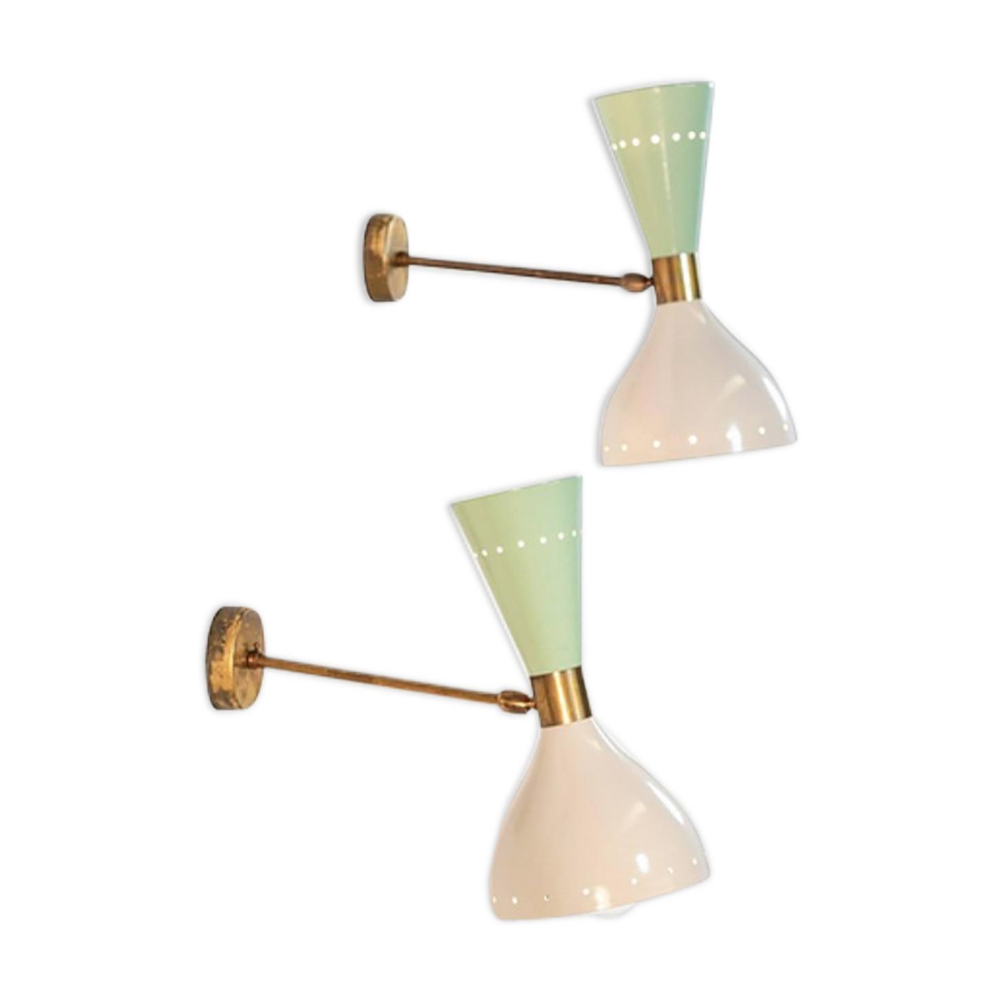 Pair of wall light diabolo white and sage green