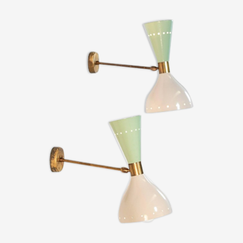 Pair of wall light diabolo white and sage green