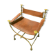 Fauteuil curule romain années 40, art deco cuir et laiton