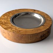 Italian Burl Wood & Steel Ashtray in the Style of Tomasso Barbi, 1970s