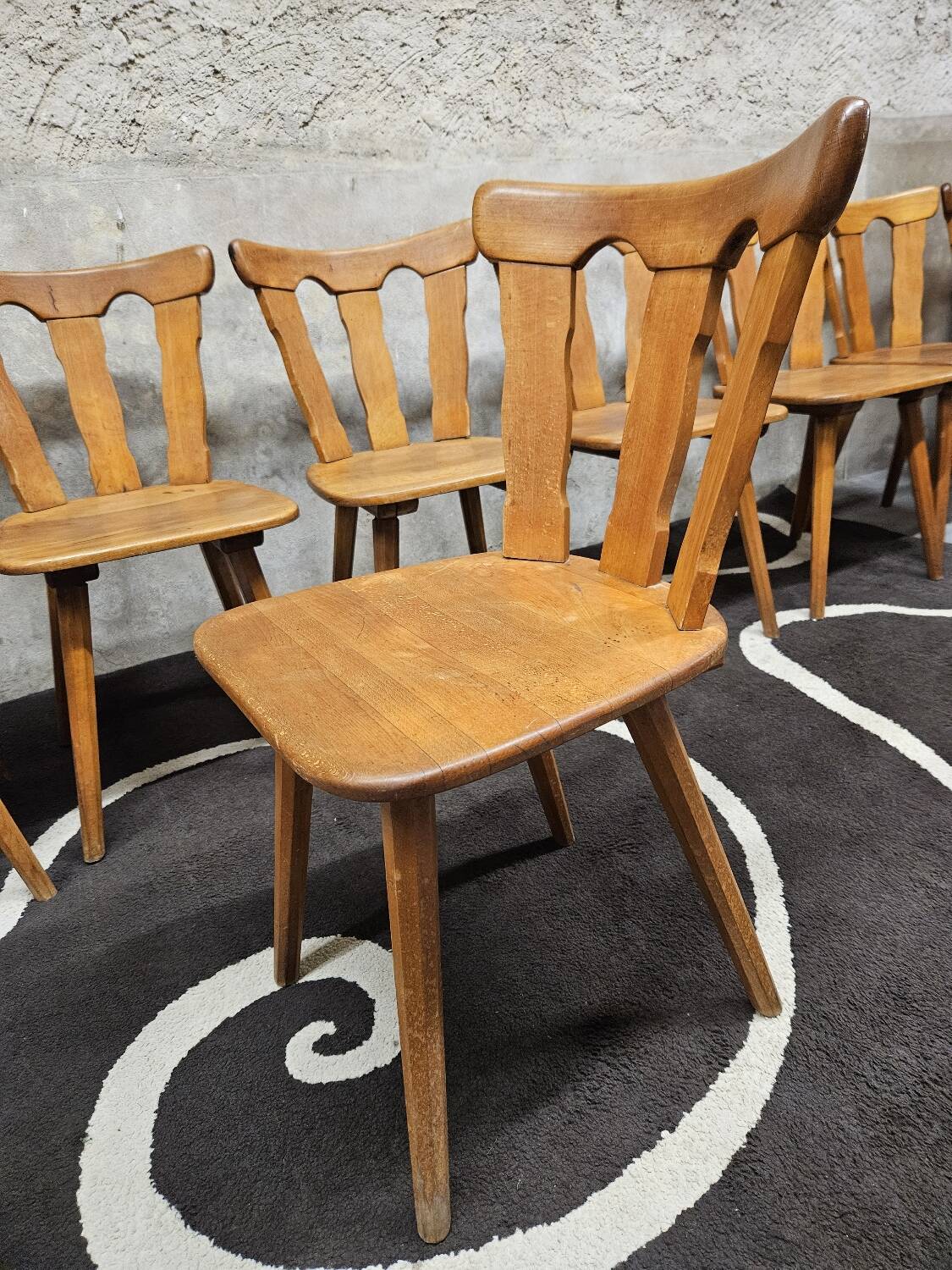 12 wooden bistro chairs, 1970