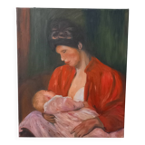 Painting on canvas the child breastfeeding