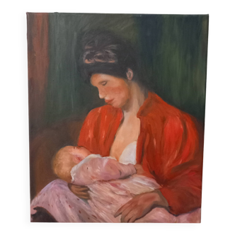 Painting on canvas the child breastfeeding