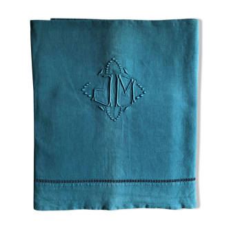 Ancient sheet in lin and cotton dyed in caribbean blue