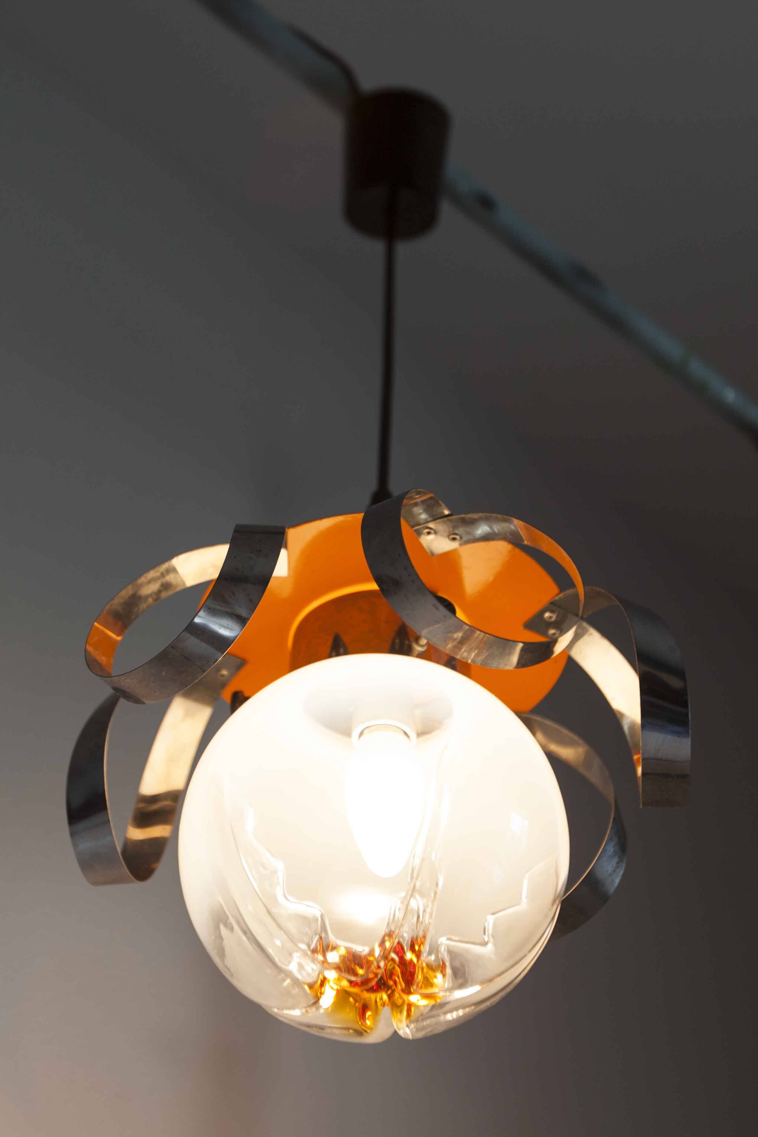 Murano glass globe pendant light, Maazzega edition, Italian design