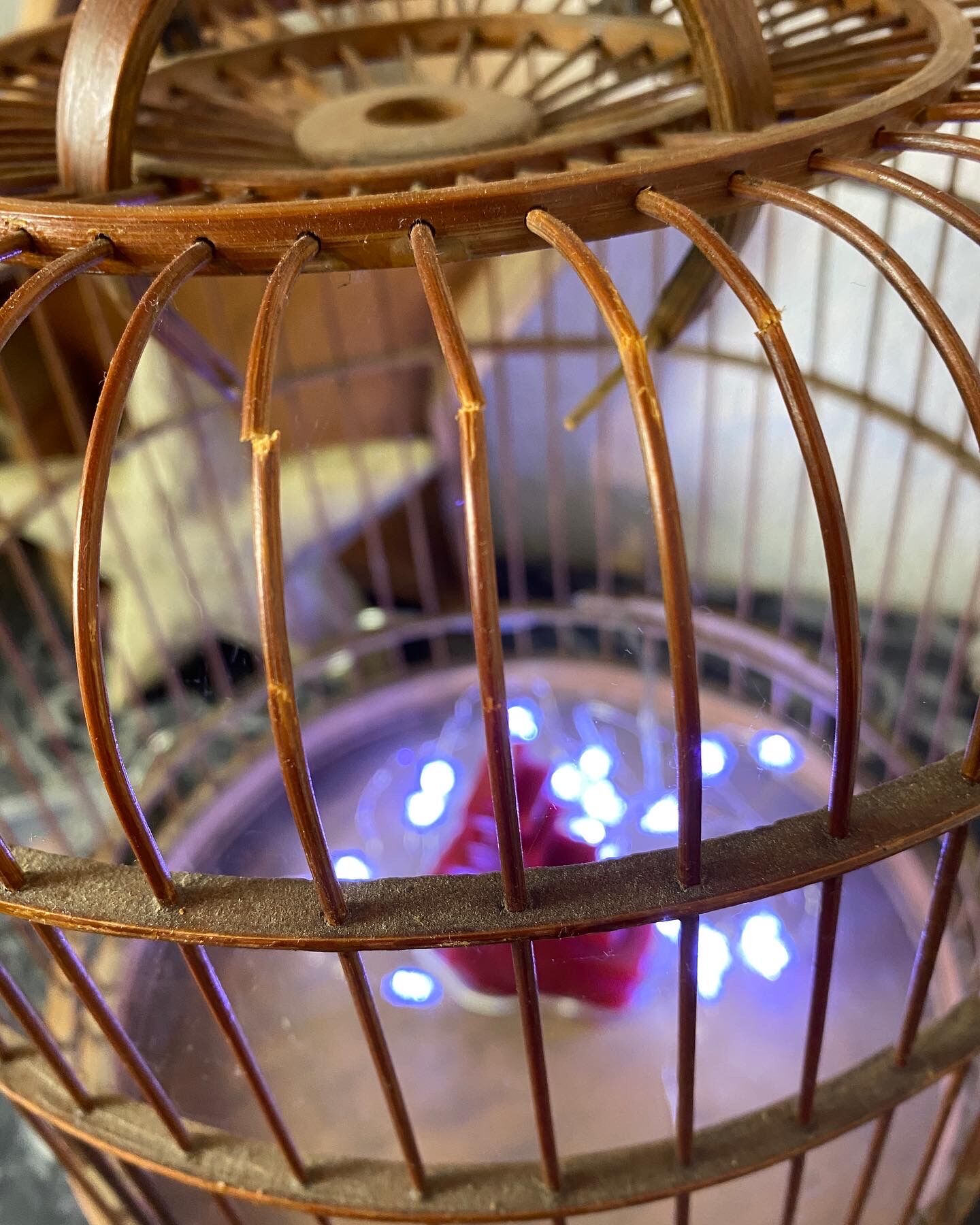 Old bird cage made of bamboo and wood