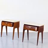 Set of 2 Italian Midcentury Rosewood and carrara bedsides tables