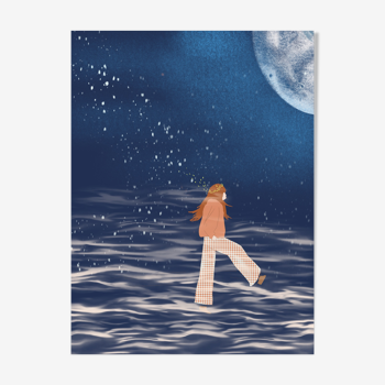 Illustration the woman and the moon