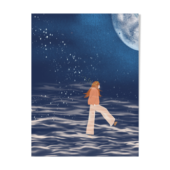 Illustration the woman and the moon