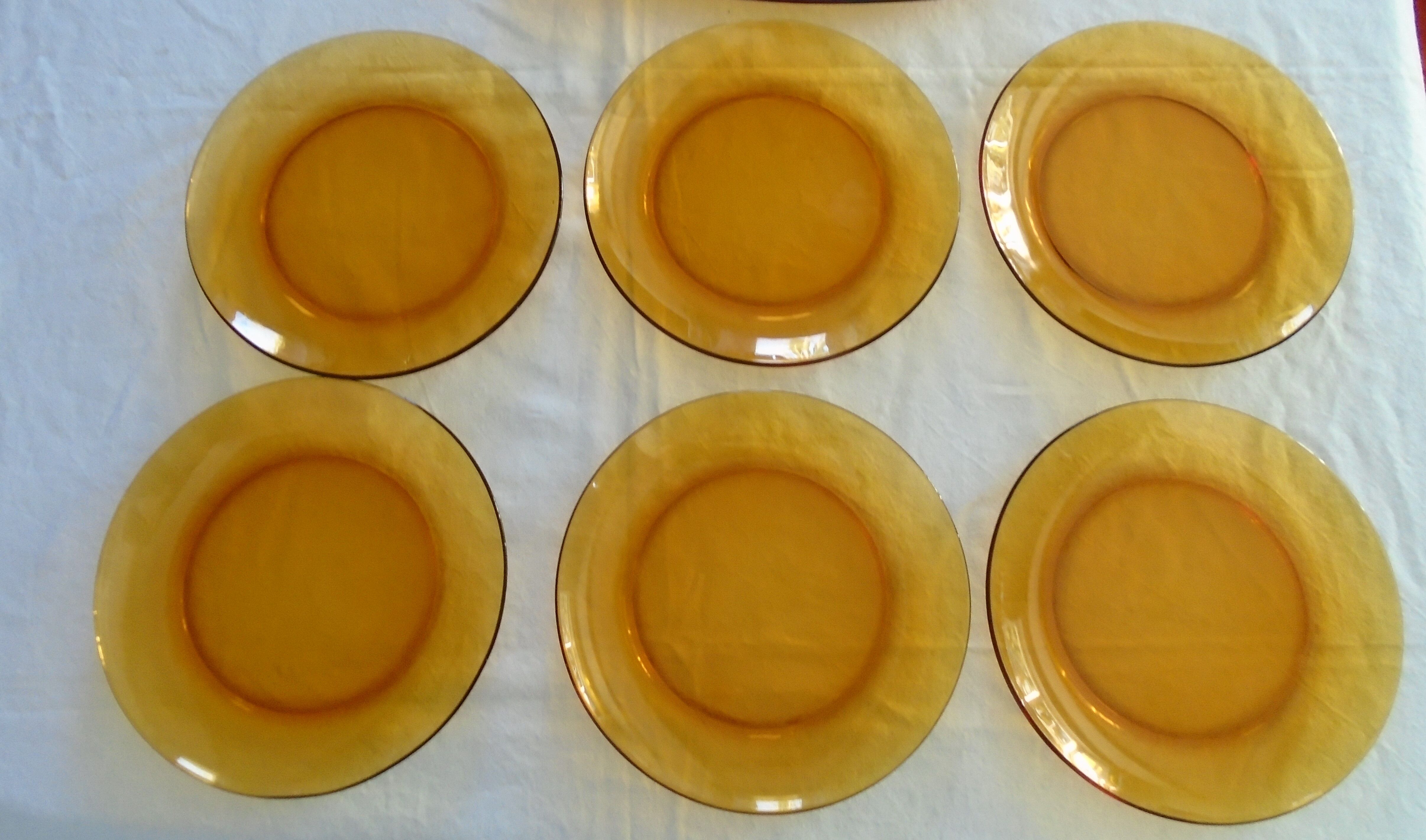 7-piece Duralex set 6 plates - 1 big plat oval vintage ambre