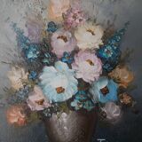 Oil painting on canvas still life bouquet of flowers bohemian countryside decoration
