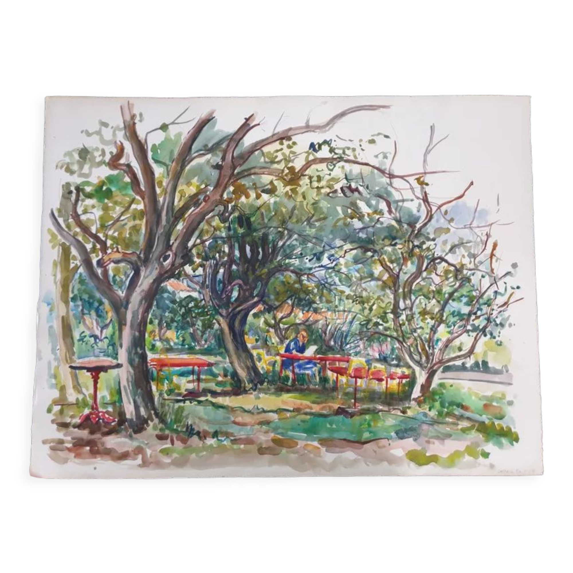 André Duculty (1912-1990) Watercolor on paper "Casteil (Pyrénées Orientales)" Located and dated