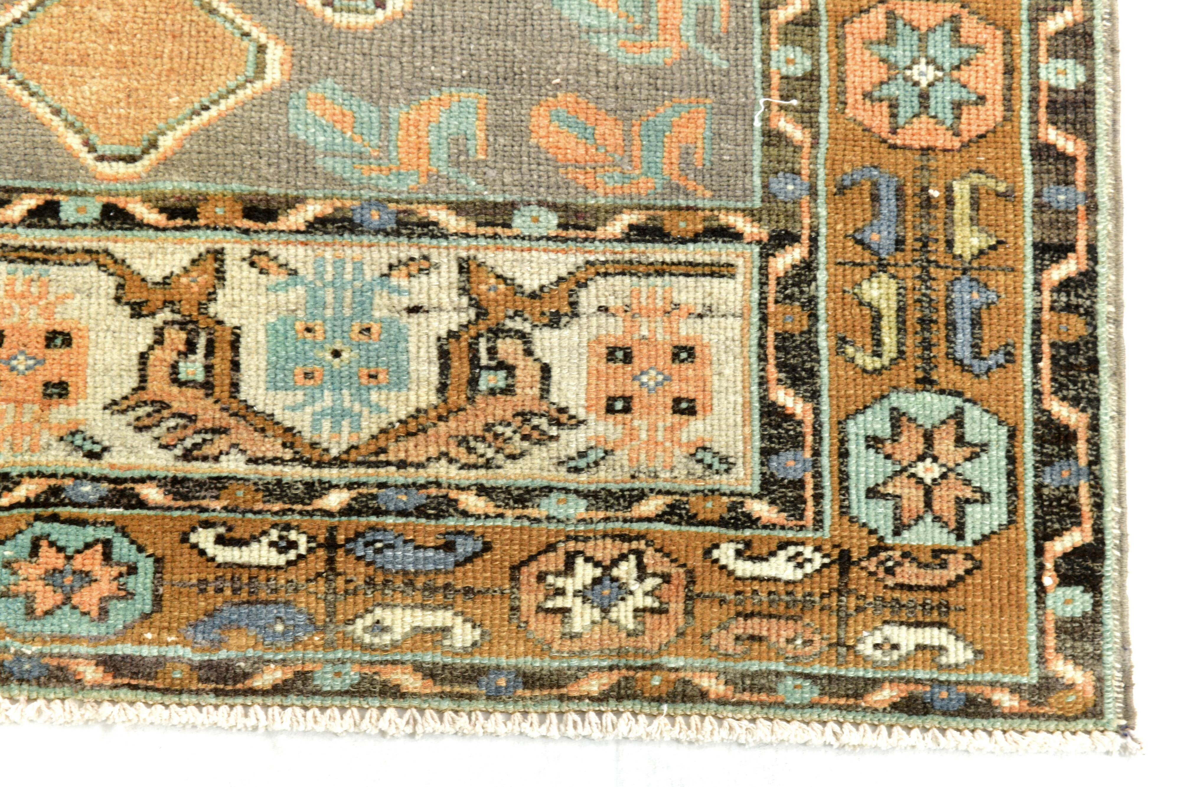 Tapis de couloir vintage vert et orange
