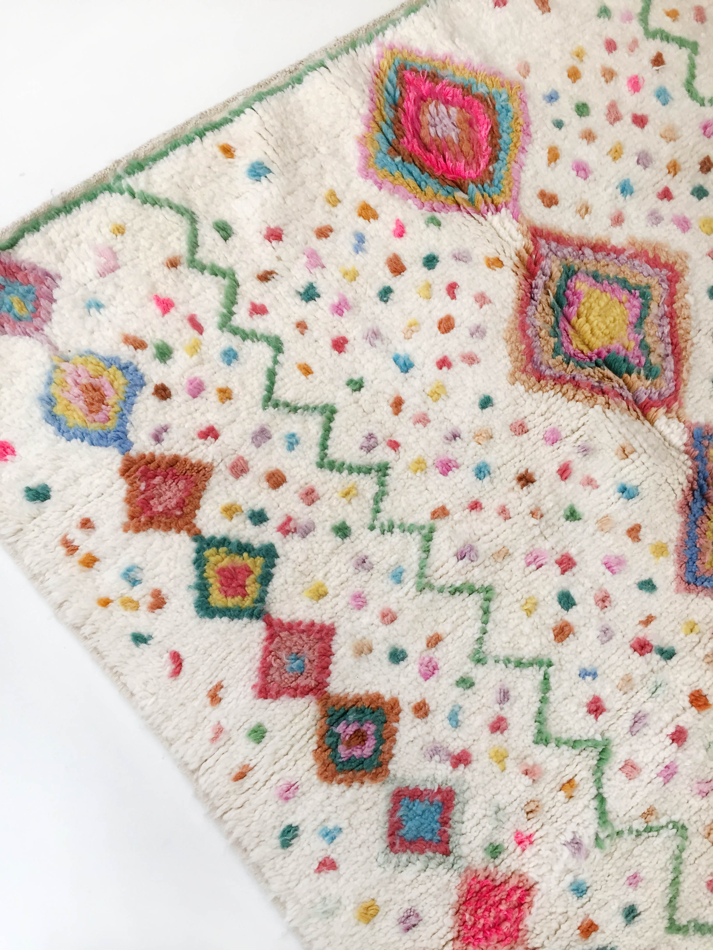 Moroccan Berber carpet azilal ecru with multicolored patterns 235x162cm