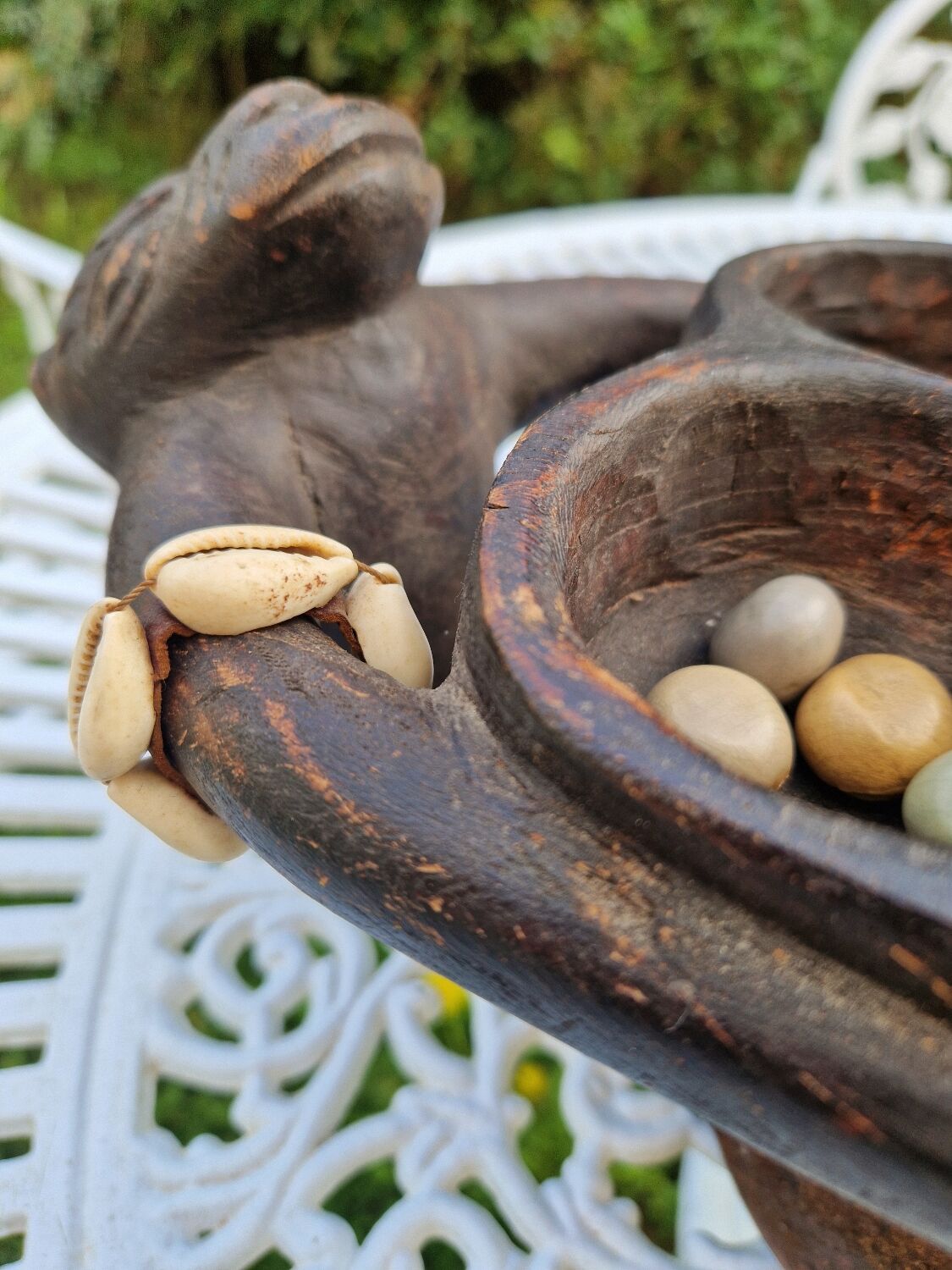 Large vintage Awale Oware game hand carved wood Nigeria 1980s