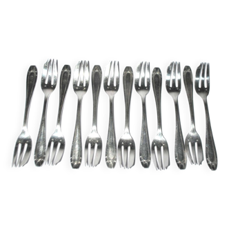 Lot de 12 fourchettes à dessert art deco en métal argenté - orfèvre a.frenais 1910-1920