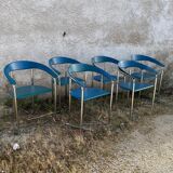 Série de 6 fauteuils design italien en cuir et métal chromé vintage