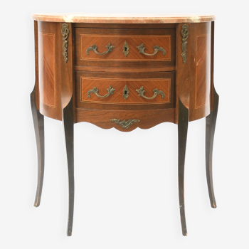 Small chest of drawers with curved marquetry front