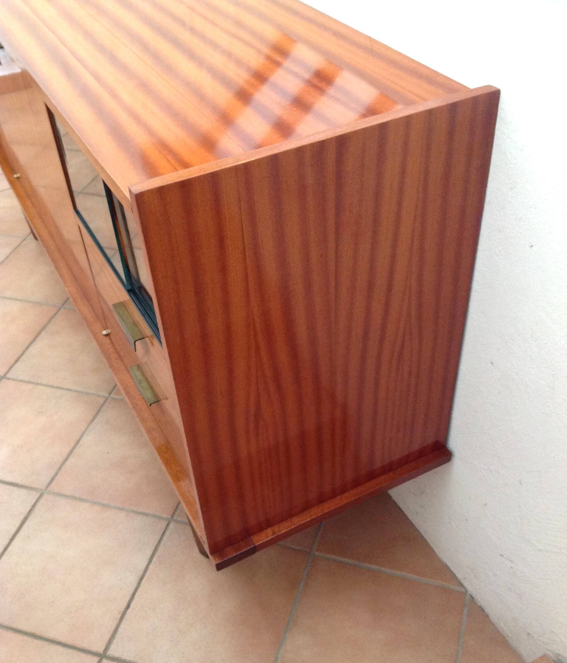 Varnished wooden sideboard with glass storage / vintage 60s-70s