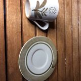 Series of 4 longchamp cups gray brown ceramic flower decor france vintage #a511