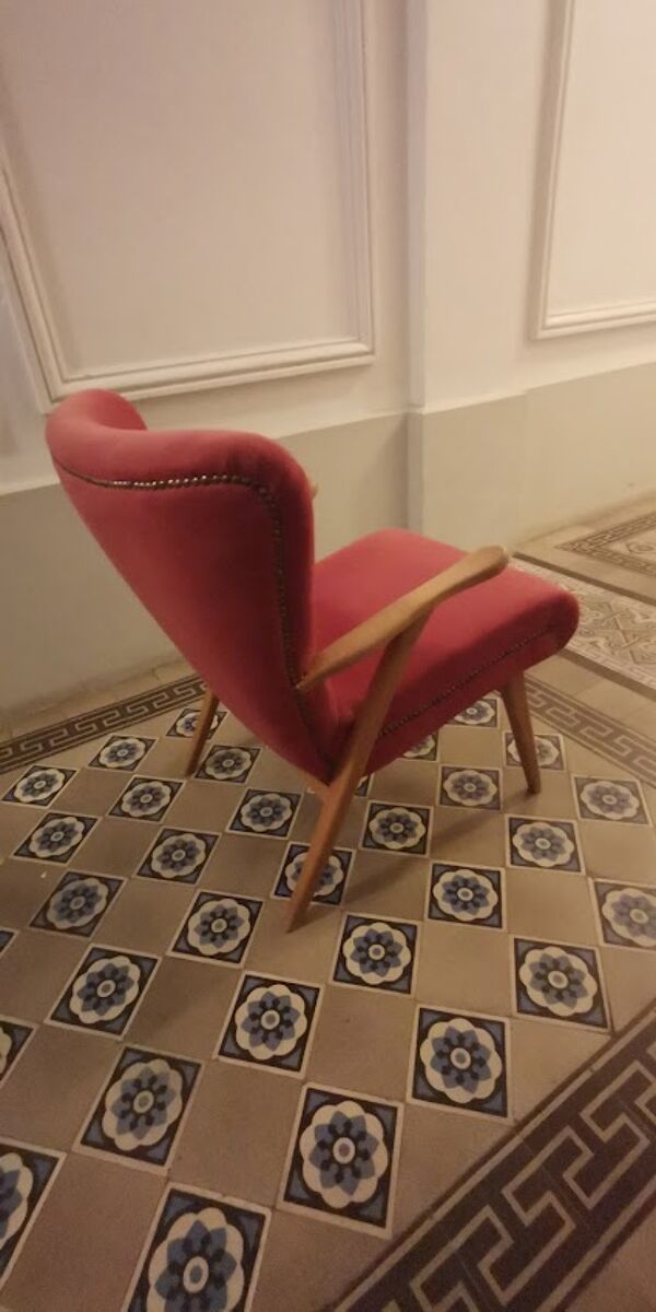 Fauteuil zig zag wing années 50 60 rose fushia