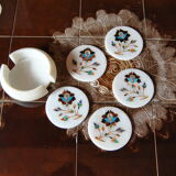 Set of 5 marble and inlaid stone coasters - Artisanal