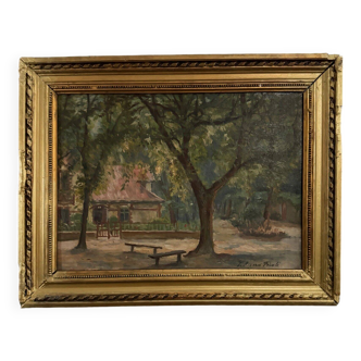 Oil on panel park and undergrowth La Baule by Térésa Bézard-Pératé 20th century