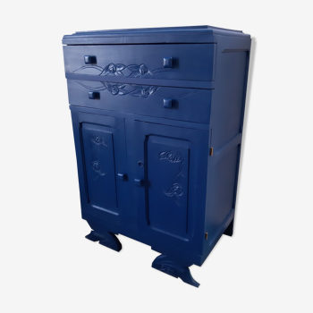 Commode des années 30 en bleu nuit et jaune