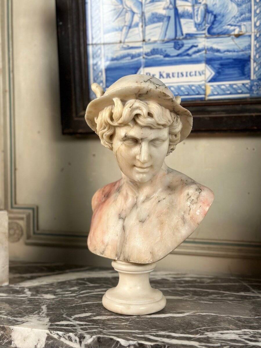 Bust of Hermes in alabaster, Italy circa 1880