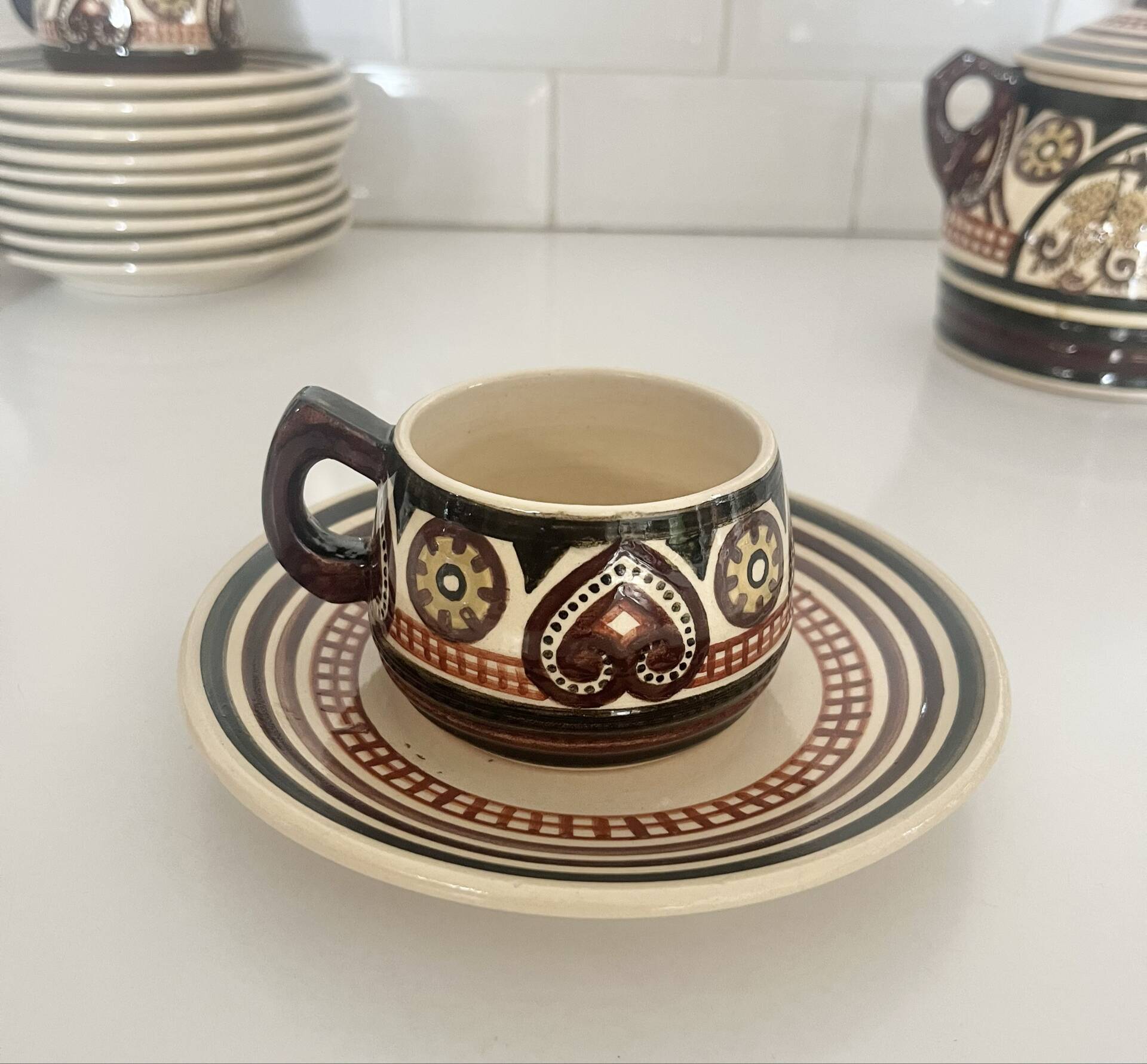 Antique tea and coffee service signed Paul Fouiffen Quimper