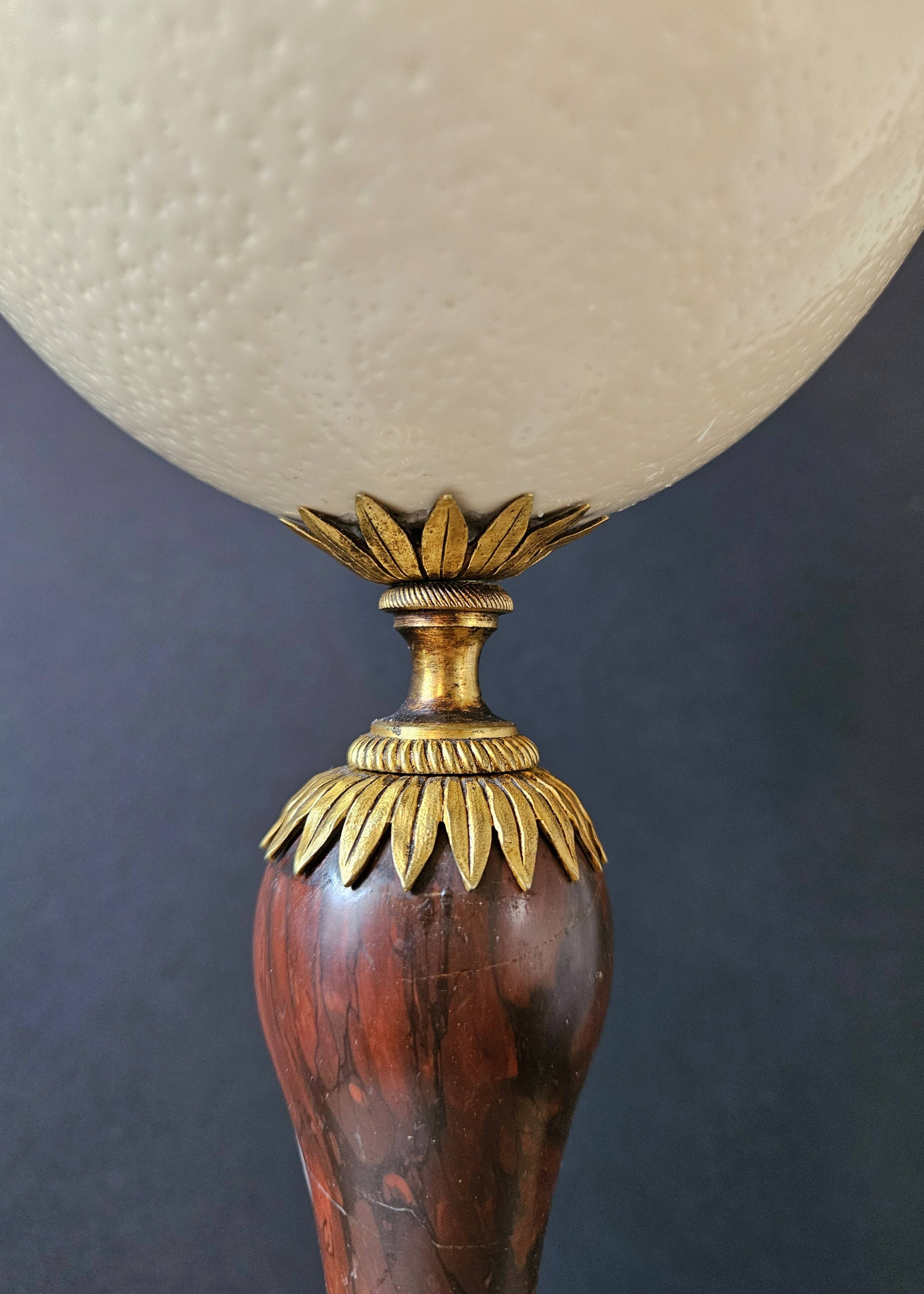 Ostrich Egg, Base in Brass and Brown Marble Empire Napoleon III H: 35cm