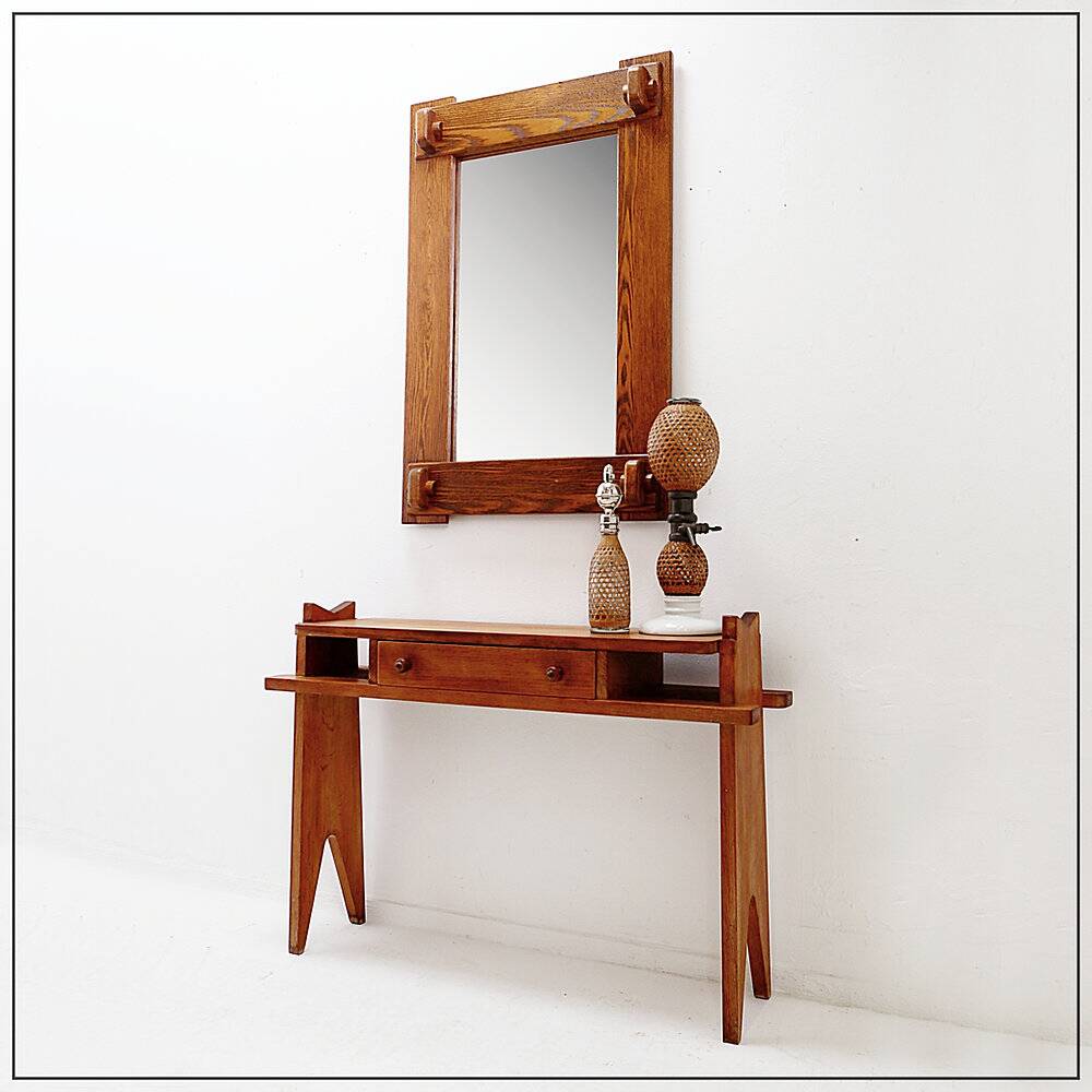 Oak console by Guillerme et Chambron, 1950s/60s.