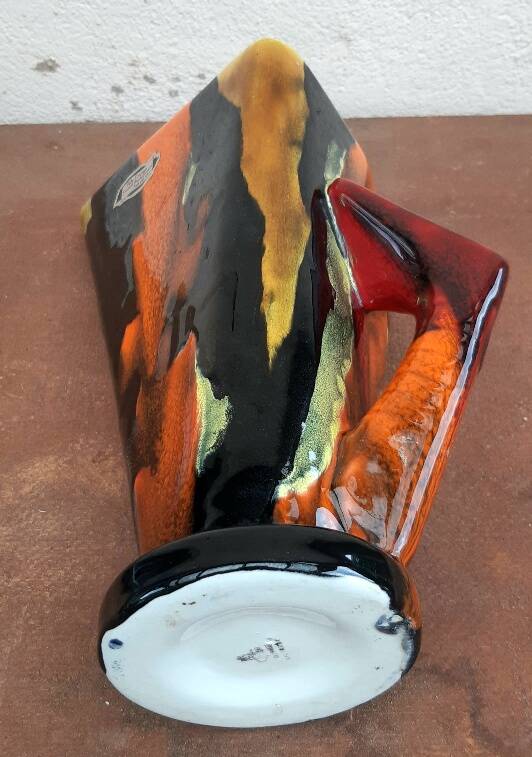 Cubist pitcher vase, Limoges enamels, 1950s