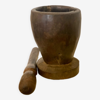 Antique African mortar in exotic wood with pestle