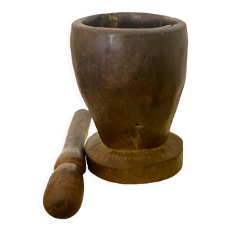 Antique African mortar in exotic wood with pestle