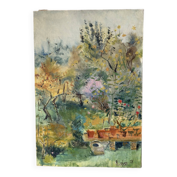 The vegetable garden, oil on canvas signed Lohezic 1974