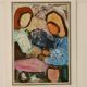 Grande peinture à l'huile moderniste suédoise « Mère et fille » par Gösta Falck vers 1960 - Vintage et encadrée