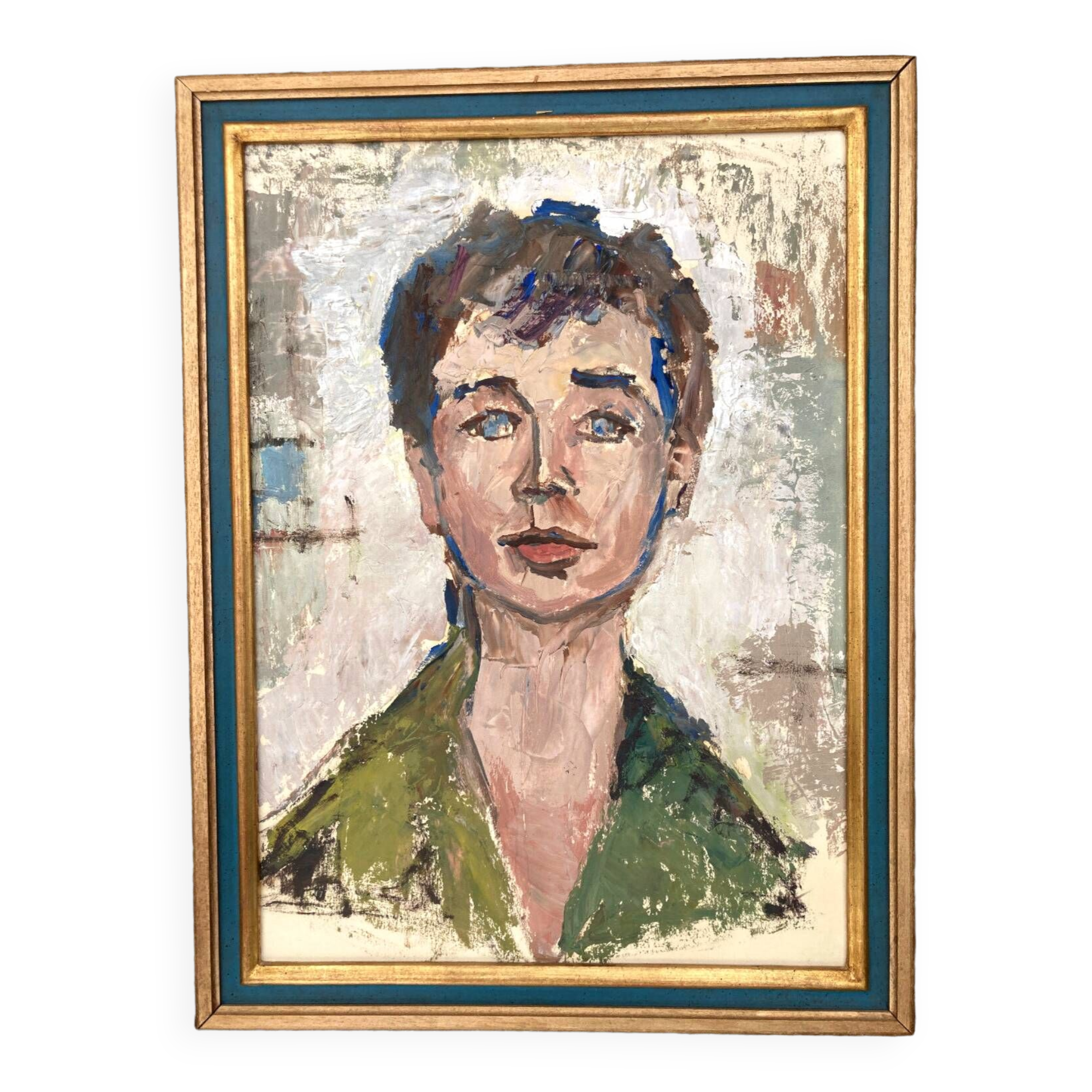 Tableau - portrait de jeune femme aux yeux bleus