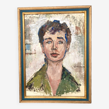 Tableau - portrait de jeune femme aux yeux bleus