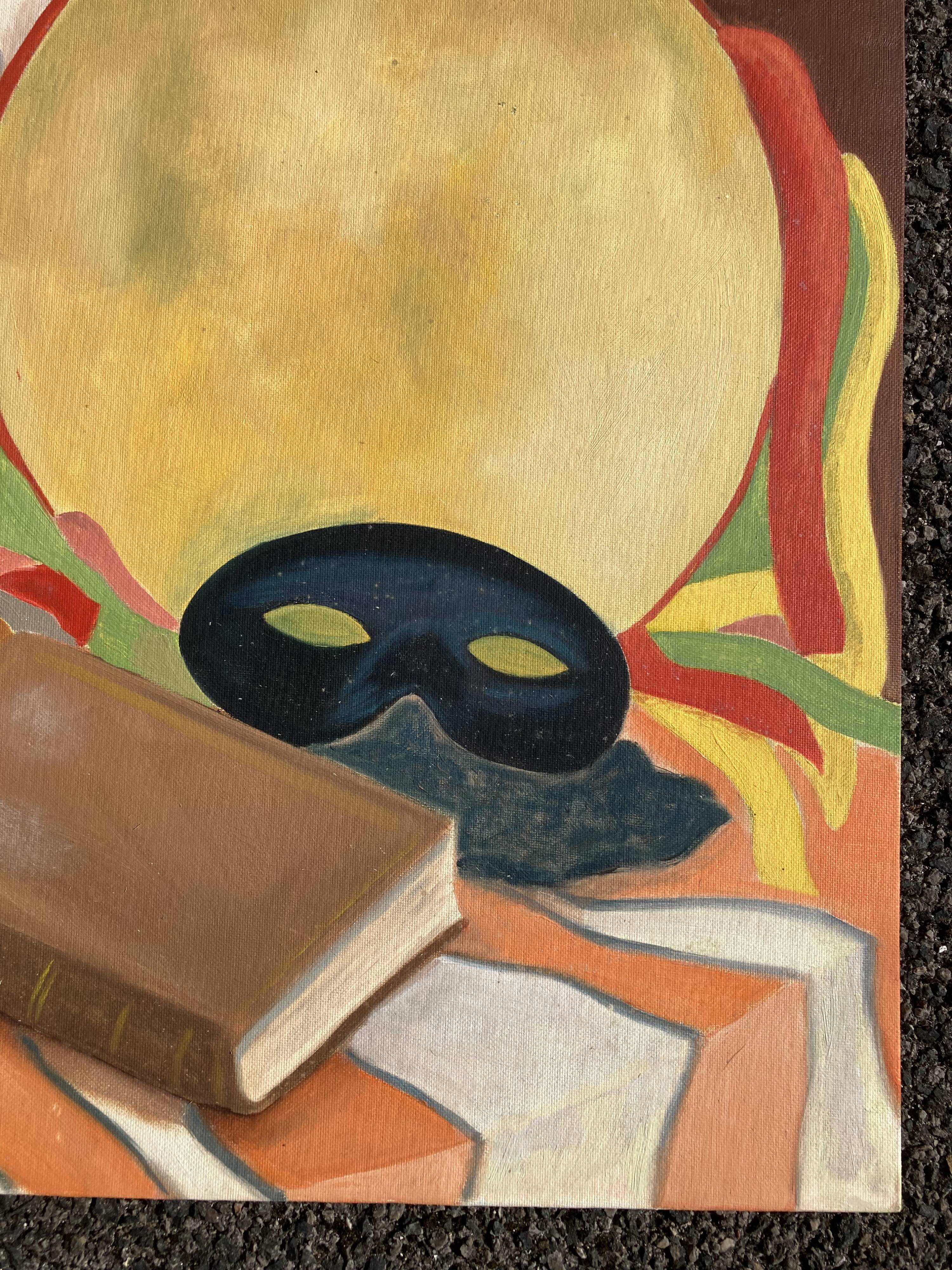Peinture à l'huile sur panneau, nature morte au masque