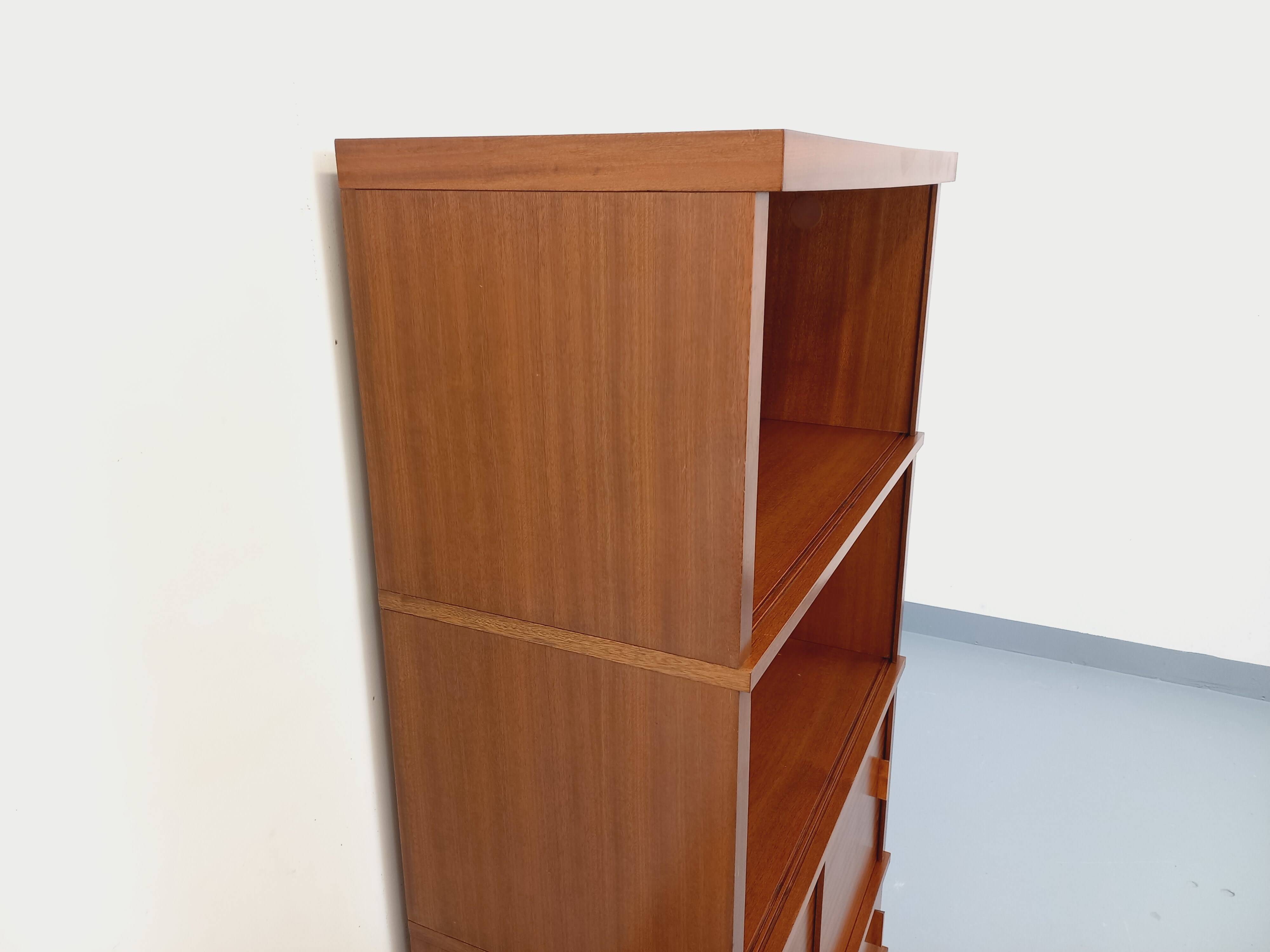 Vintage oak storage bookshelf from the 1960s.