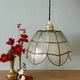 Suspension antique lampshade in blue mother-of-pearl and brass