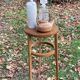 Art Deco Wooden Pedestal Table Carved with Star / Antique Side Table 1930