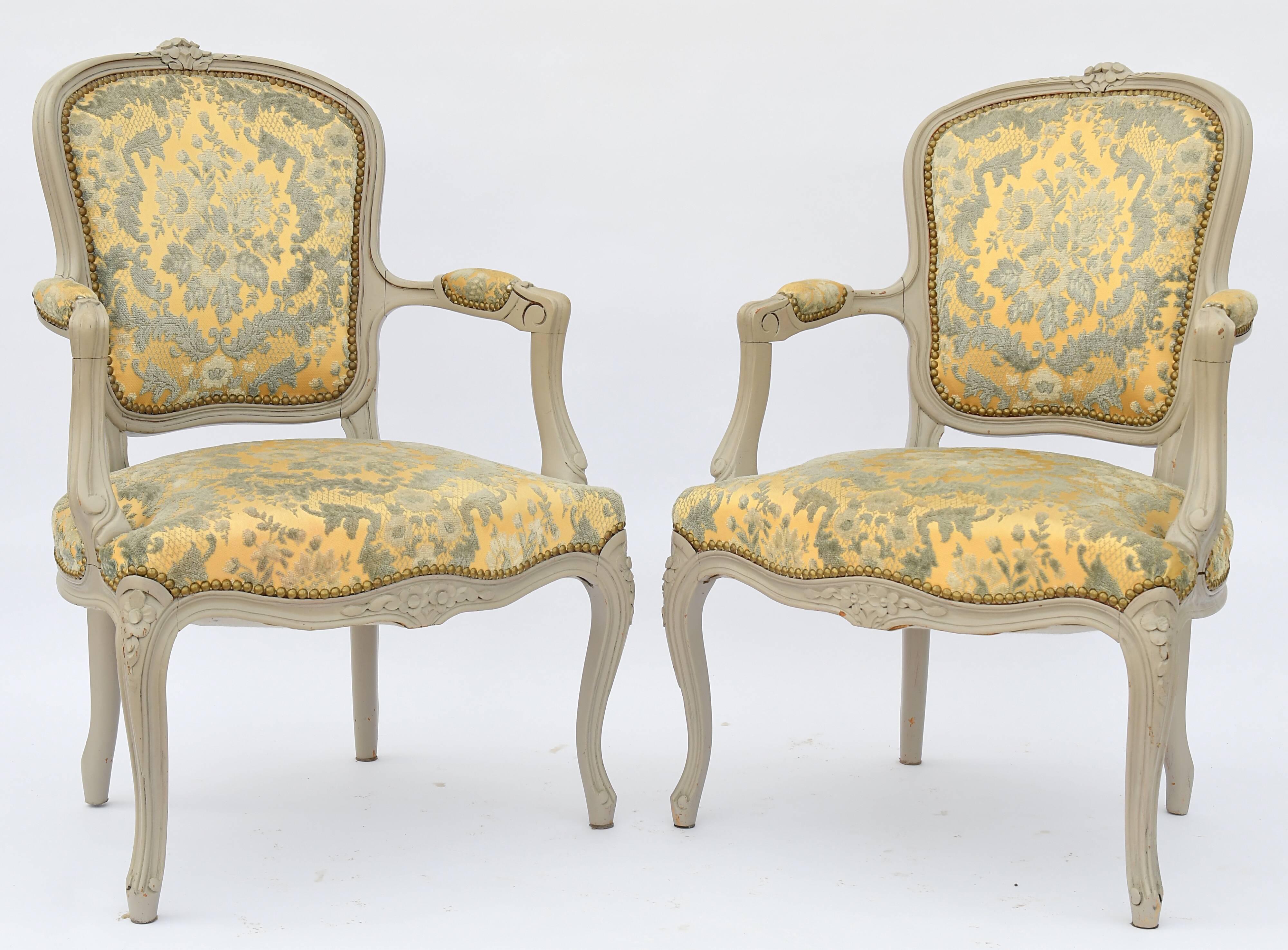 Pair of Louis XV style convertible armchairs
