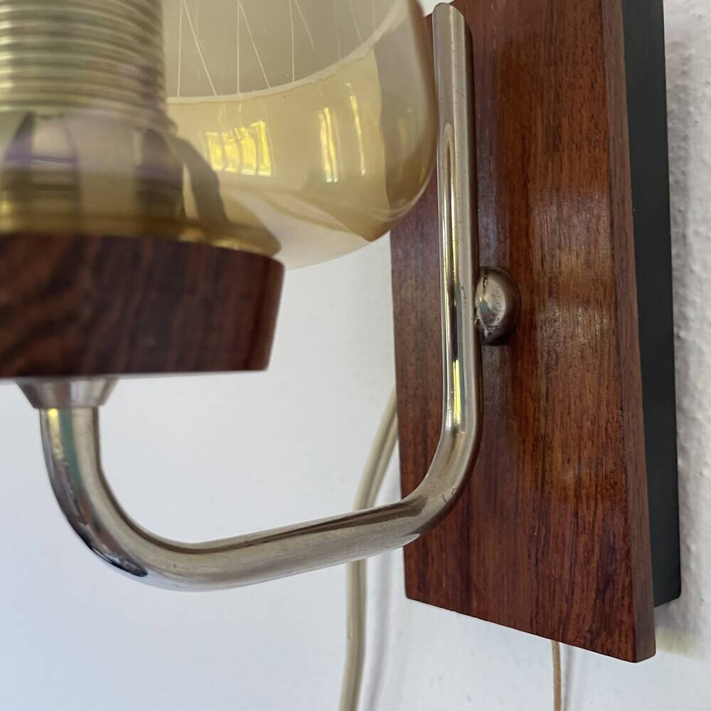 Danish modern teak and amber glass wall sconce, 1960s