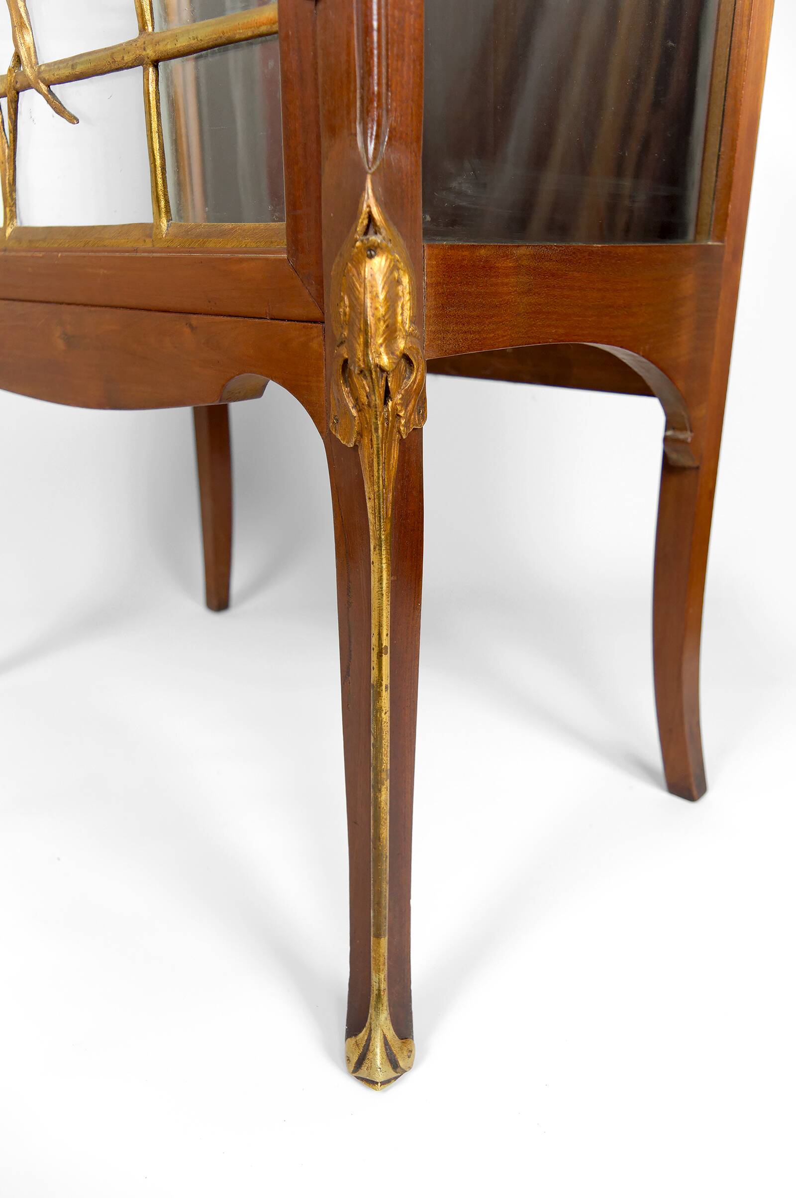 Art Nouveau display case, bronzes and carved wood on a floral theme, circa 1900